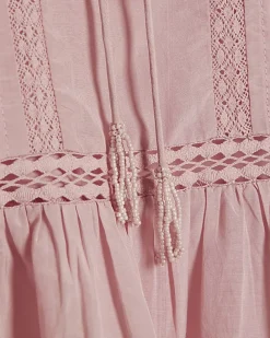 Pink Long Sleeve Lace Insert Blouse