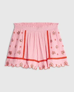 Pink Mixed Embroidered Floral Shorts