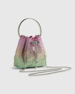 Pink Ombre Gem Metal Handle Bucket Bag