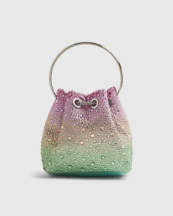 Pink Ombre Gem Metal Handle Bucket Bag
