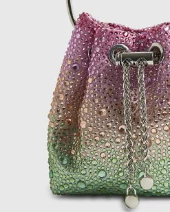 Pink Ombre Gem Metal Handle Bucket Bag