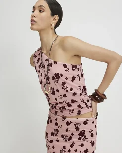 Pink One Shoulder Devore Top