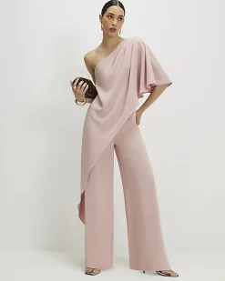 Pink One Shoulder Overlay Jumpsuit