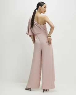 Pink One Shoulder Overlay Jumpsuit