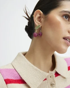 Pink Paved Cherry Drop Earrings