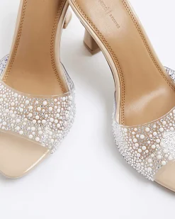 Pink Pearl Perspex Heeled Mule Sandals