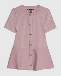 Pink Peplum Ribbed Knitted Top