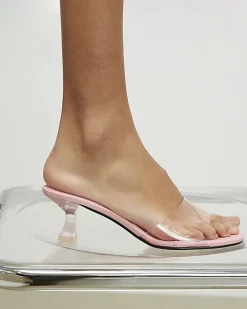 Pink Perspex Block Heel Sandals