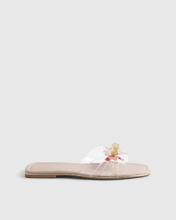 Pink Perspex Flower Flat Sandals