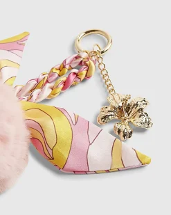 Pink Pom Pom Plaited Scarf Flower Bag Charm