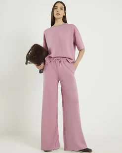 Pink Premium Drawstring Wide Leg Joggers