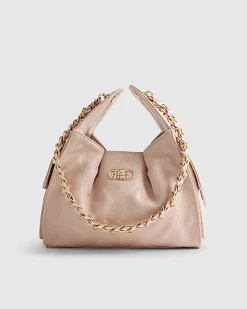 Pink Quilted Chain Handle Slouch Bag