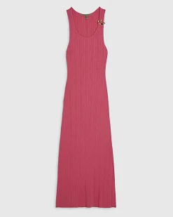 Pink Rib Knit Buckle Midi Dress