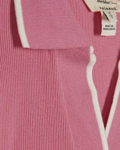 Pink Ribbed Polo Top