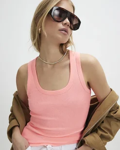 Pink Ribbed Scoop Neck Vest Top