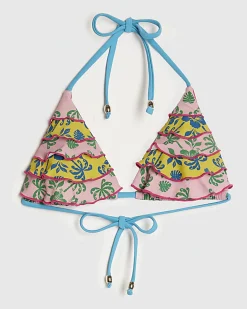 Pink Ruffle Frill Triangle Bikini Top