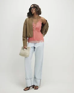 Pink Satin Lace Trim Cami