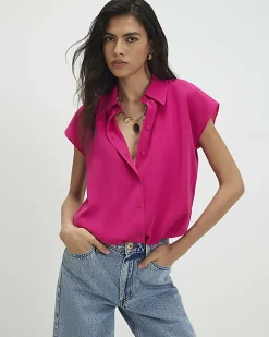 Pink Satin Short Sleeve Shirt