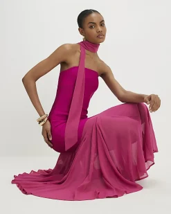 Pink Scarf Bandeau Hybrid Midi Dress
