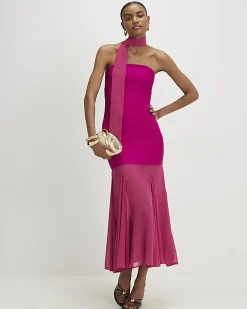 Pink Scarf Bandeau Hybrid Midi Dress