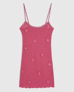 Pink Sequin Flower Knit Mini Dress