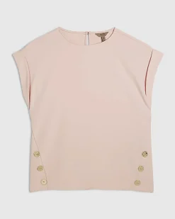 Pink Short Sleeve Button Top