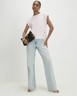 Pink Short Sleeve Button Top