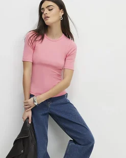 Pink Short Sleeve Cotton Fitted Top