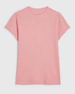 Pink Short Sleeve Fitted Ribbed Top