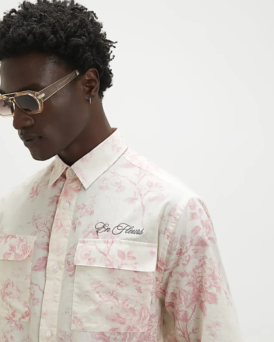 Pink Short Sleeve Floral Printed Shirt