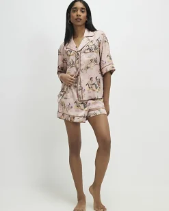 Pink Short Sleeve Horse Print Pyjama Set