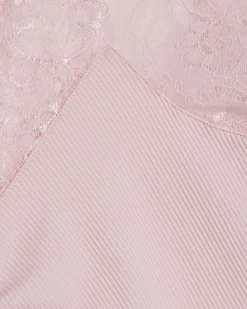 Pink Short Sleeve Lace Trim Ruched Top