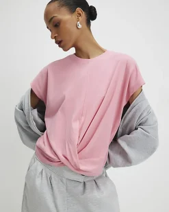 Pink Short Sleeve Twist Front T-shirt