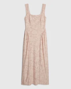 Pink Sleeveless Devore Burnout Midi Dress