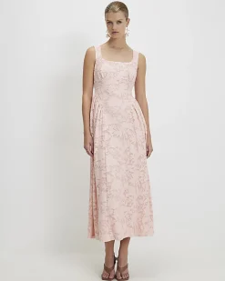 Pink Sleeveless Devore Burnout Midi Dress