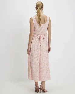 Pink Sleeveless Devore Burnout Midi Dress