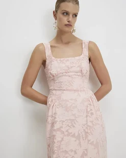 Pink Sleeveless Devore Burnout Midi Dress