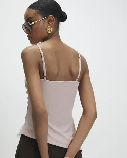 Pink Sleeveless Lace Trim Cami Top