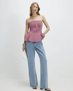 Pink Sleeveless Peplum Bandeau Top