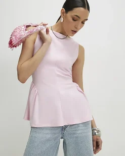 Pink Sleeveless Peplum Top