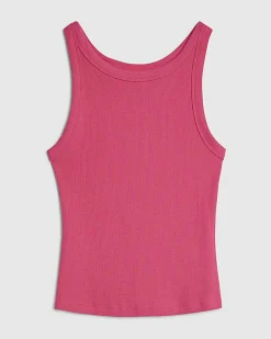 Pink Sleeveless Ribbed Tank Top