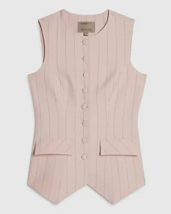 Pink Sleeveless Striped Longline Waistcoat