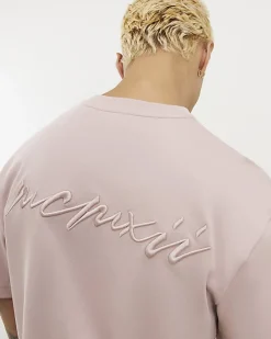 Pink Slim Fit Embroidered Crew Neck T-Shirt