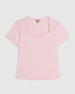 Pink Square Neck Fitted T-Shirt