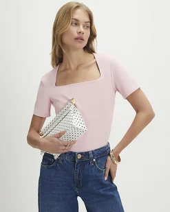Pink Square Neck Fitted T-Shirt