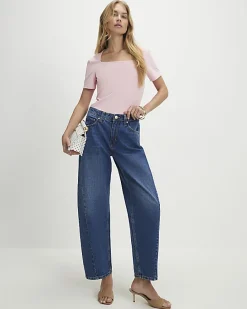 Pink Square Neck Fitted T-Shirt