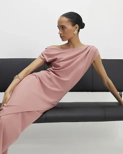 Pink Stretch Draped Midi Dress