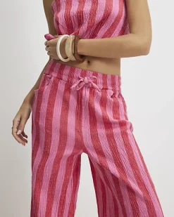 Pink Stripe Pull On PJ Style Trousers