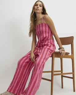 Pink Stripe Pull On PJ Style Trousers