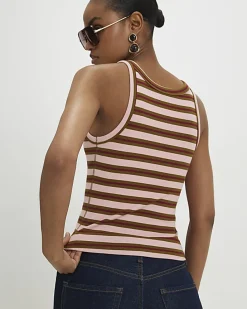 Pink Stripe Sleeveless Ribbed Cami Top